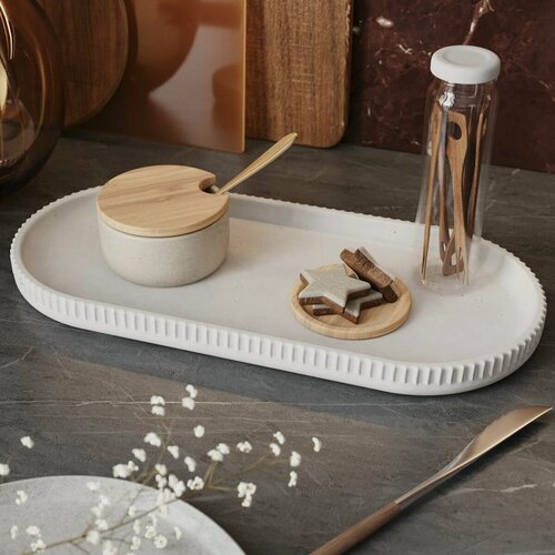 Изображение товара Поднос декоративный кухонный Chloe XL, 36x16,5 см, бетон, белый матовый