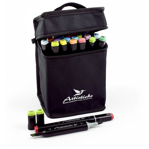 Набор художественных маркеров для скетчинга Artisticks Brush 102bag, 24 цвета, 2-сторонние, 1-6 мм