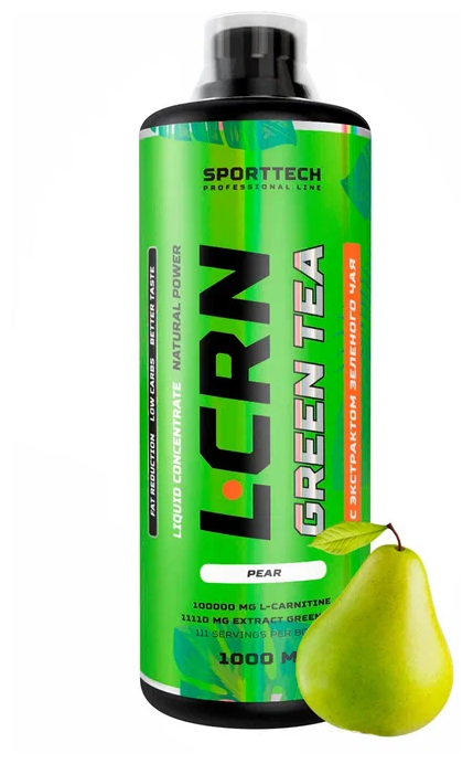 L Карнитин + зеленый чай (концентрат) SPORTTECH груша, 1000 мл. L-Carnitine + Green Tea Liquid Concentrate, жиросжигатель для похудения