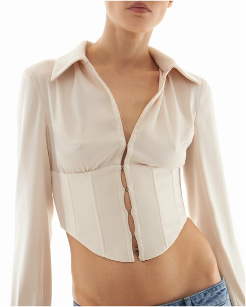 Блуза  Sorelle, повседневный стиль, прилегающий силуэт, длинный рукав, однотонная, размер S, бежевый, белый