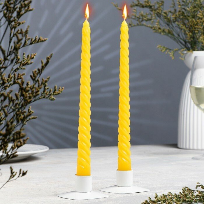 Набор свечей витых, 2,5х 25 см, 2 штуки, жёлтый, подвес 1264487