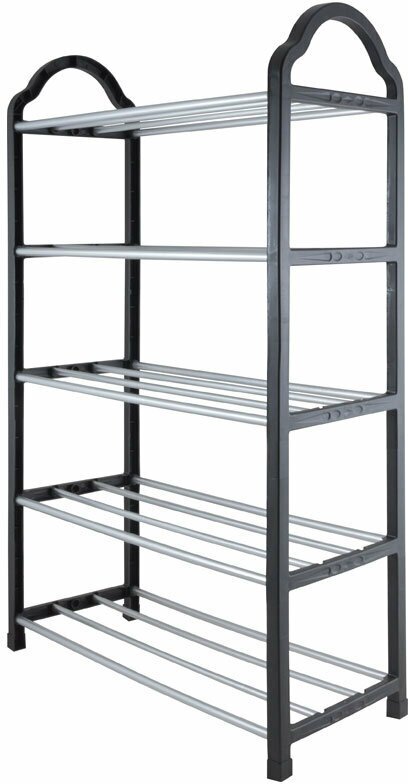 фото Полка сборная 5 ярусная для ванной, прихожей и балкона, 42х18.2х70 см, черный