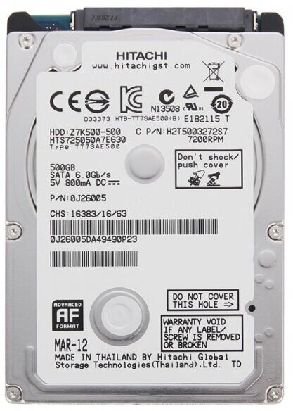 Жесткий диск Hitachi HTS725050A7E630 500Gb 7200 SATAIII 2,5" HDD