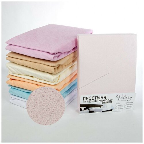 фото Простынь на резинке valtery pm rozovaya / 180 х 200 см / махра
