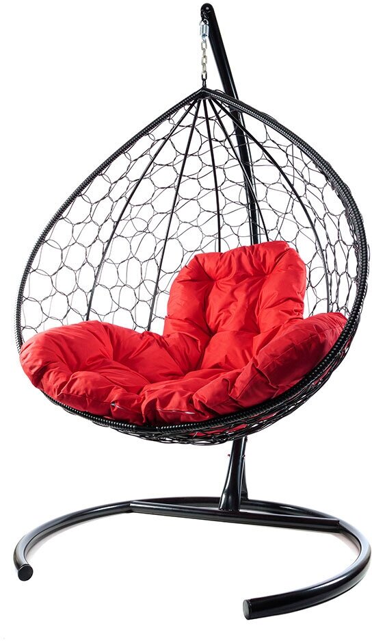 Подвесное кресло из ротанга "XL" черное с красной подушкой M-Group