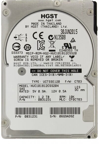 Жесткий диск HGST 0B31231 1,2Tb 10520 SAS 2,5" HDD