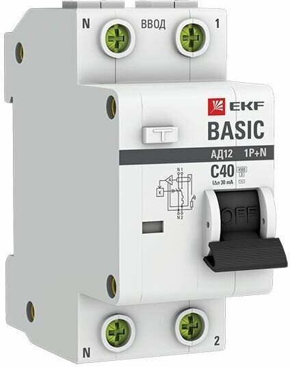 Дифференциальный автомат EKF Basic АД-12 1P+N 40А 30мА 4_5кА