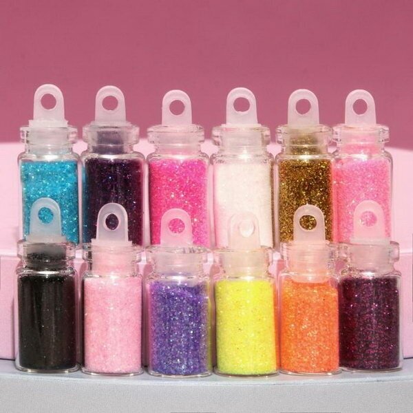 Блёстки для декора "Мерцание", набор 12 бутылочек, мелкие, разноцветные