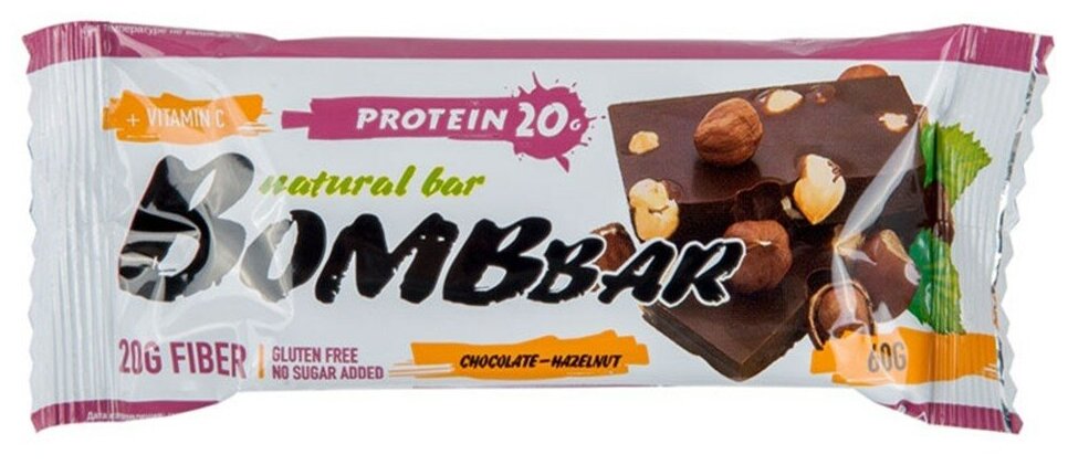 BomBBar протеиновый батончик - 60 грамм, шоколад-фундук