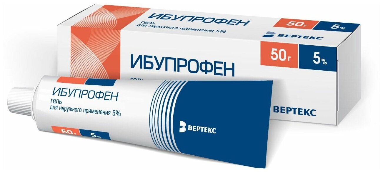 Ибупрофен-ВЕРТЕКС гель д/нар. прим., 5%, 50 г, 1 шт.