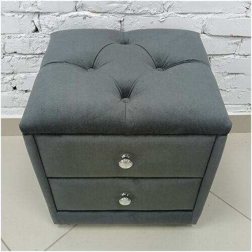Тумба прикроватная мягкая trinitimebel Тринити пуф-2, 2 ящ 45х50х43 см, серый графит