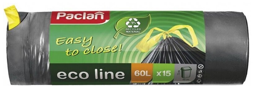 Мешки мусорные Paclan Eco Line с тесьмой 60 л 15 шт - фото №3