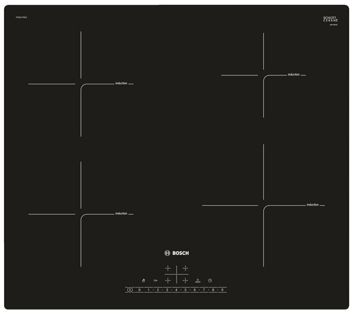 Индукционная варочная панель BOSCH PUE611FB1E, черный..