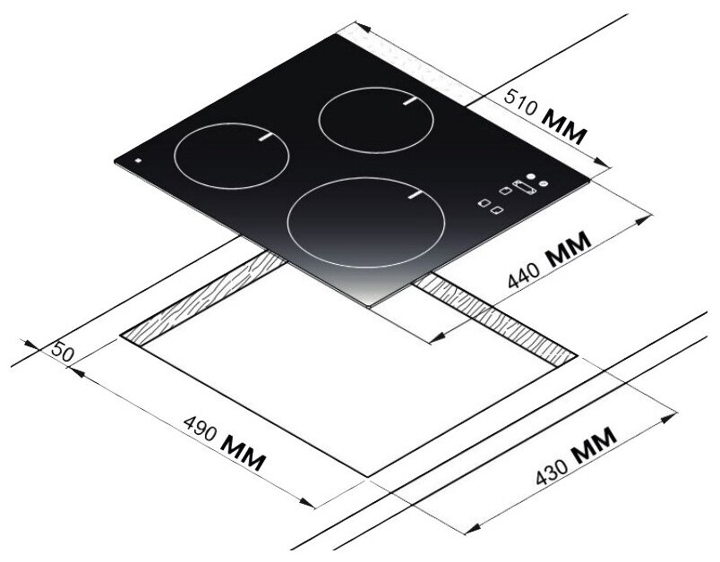 Встраиваемые электрические панели Korting/ Индукционная, 5x45x51 см, Стеклокерамика, ширина 45см, сенсорное управление Multi Touch, 3 индукционные зоны нагрева, режим Booster, таймер, индикация остато - фотография № 2