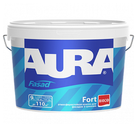 Aura Атмосферостойкая краска для фасадов и цоколей "Aura Fort" (белый, матовый, база A, 9 л)