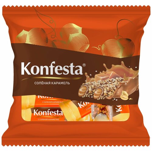 Конфеты KONFESTA соленая карамель с хрустящей вафлей и обсыпке из арахиса, 180 гр