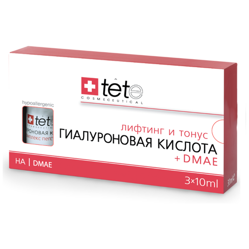 TETe Cosmeceutical Hyaluronic Acid + DMAE средство для лица Гиалуроновая кислота с ДМАЕ, 10 мл, 3 шт. tete cosmeceutical hyaluronic acid and anticouperose serum средство для лица гиалуроновая кислота антикуперозный комплекс 10 мл 3 шт