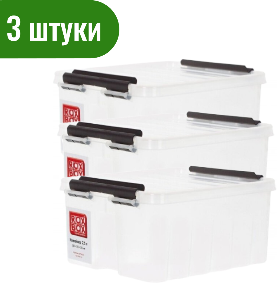 Контейнер с крышкой Rox Box, 2.5л, 21х17х10 см, прозрачный, универсальный (комплект, 3 шт) - фотография № 1