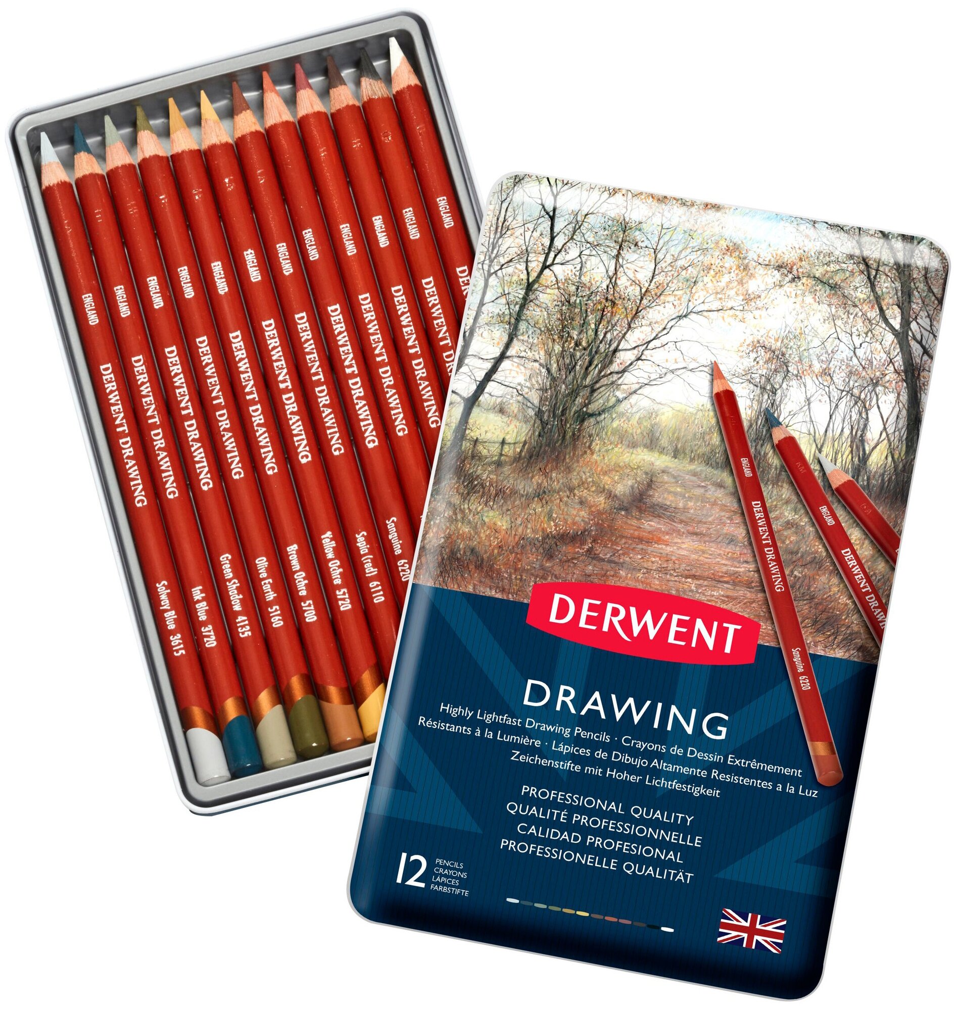 Набор карандашей цветных Derwent "Drawing" 12 цв в метал кор - фото №4