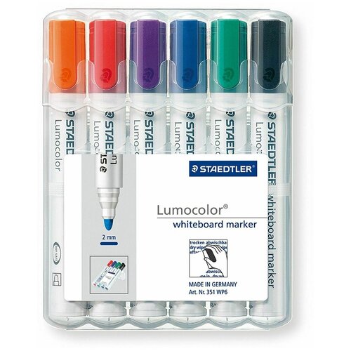 фото Набор маркеров staedtler "lumocolor" для магнитно-маркерной доски, 6 шт., круглые, 2 мм, 351 wp6