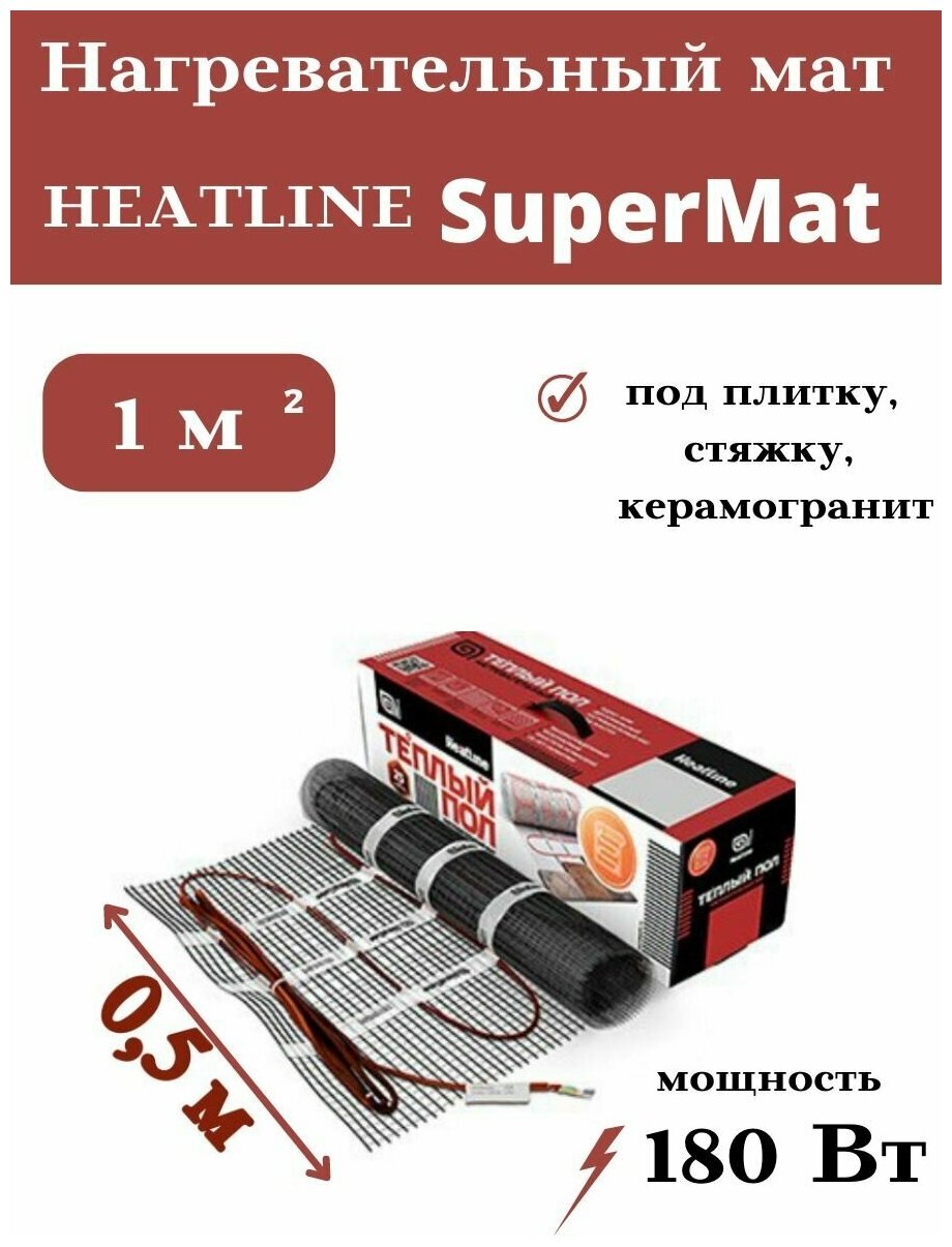 Нагревательный мат Хитлайн Heatline SuperMat 180 Вт 1 кв. м ...