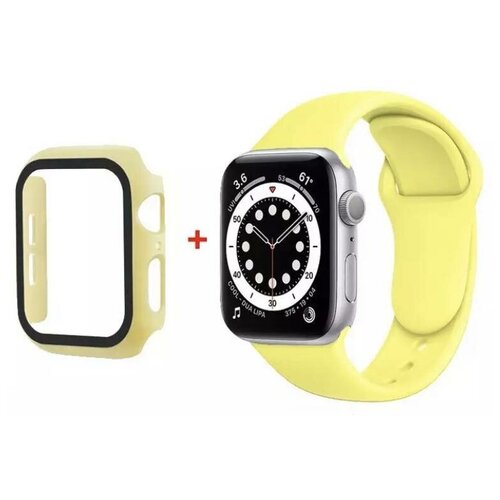 фото Чехол для apple watch 38mm со стеклом + силиконовый ремешок, желтый pro-i-shop