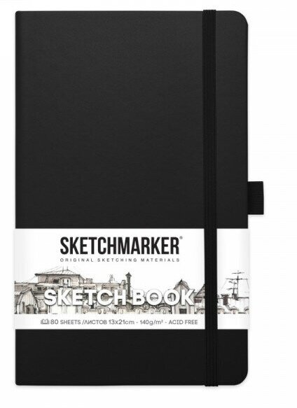 Блокнот для зарисовок Sketchmarker 140г/кв. м ,13*21см, 80л, твердая обложка, черный