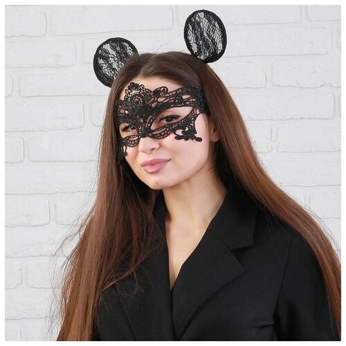 фото Карнавальный костюм «цвет настроения: чёрный», ободок, ушки, маска, термопринт mikimarket