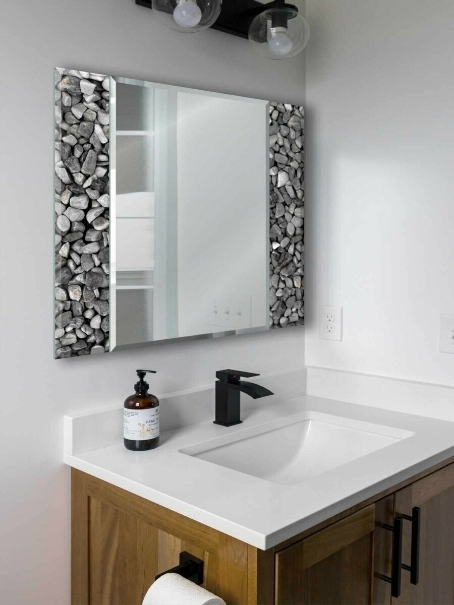 Зеркало в ванную, настенное, влагостойкое, серый камень - фотография № 1