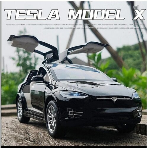 Металлическая игрушка машинка Инерционная модель TESLA MODEL X со световыми и звуковыми эффектами, Белая. 1:24