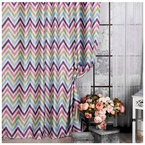 фото Комплект штор всетканитут "блэкаут зигзаг" 400x250 сиреневый с подхватом