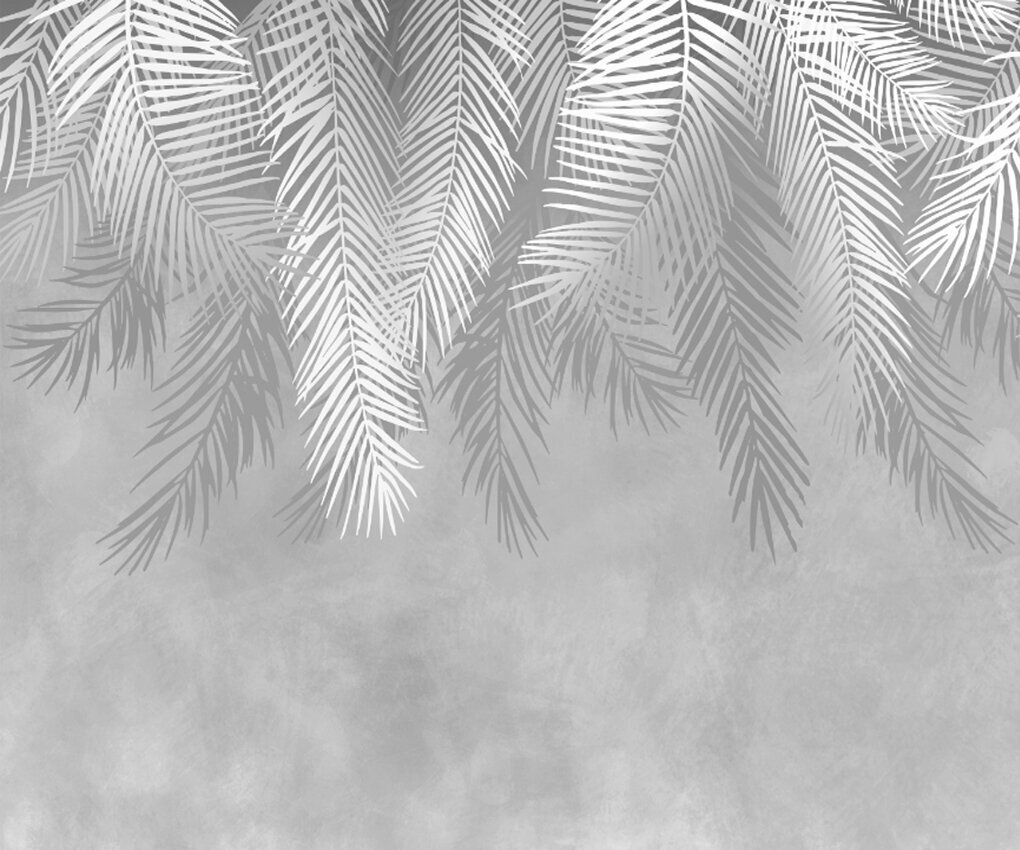 Фотообои на стену флизелиновые "Пальмовые листья серые" 360X300 см (ШxВ)
