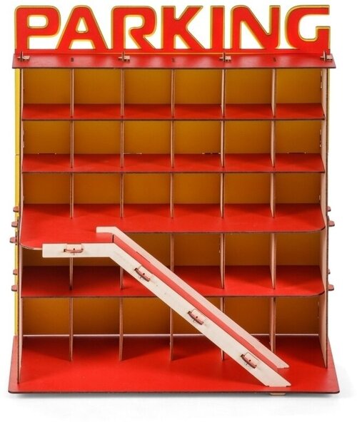 Гараж Паркинг Автоград - деревянный конструктор, парковка для машинок, паркинг (красный)