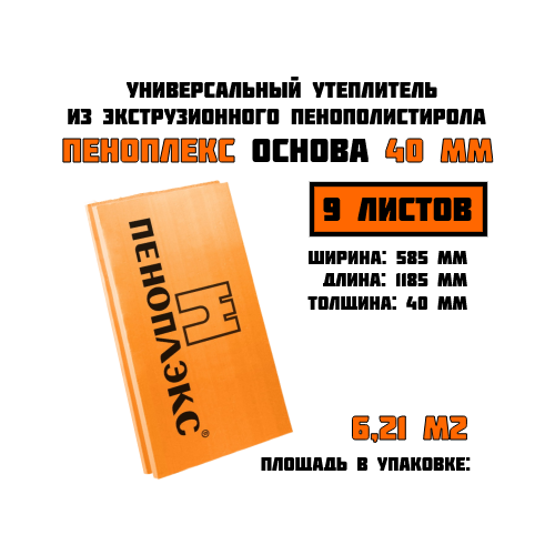 Пеноплэкс 40мм основа 40х585х1185 (9 плит) 6,21 м2 универсальный утеплитель из экструзионного пенополистирола