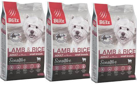 Сухой корм BLITZ к/соб SMALL Lamb&Rice Sensitive для собак мел пород Ягненок&Рис 0.5кг *3 шт