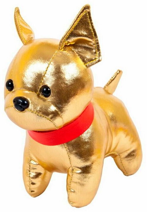 Мягкая игрушка ABtoys Металлик. Собака фр. бульдог золотистый, 15 см.
