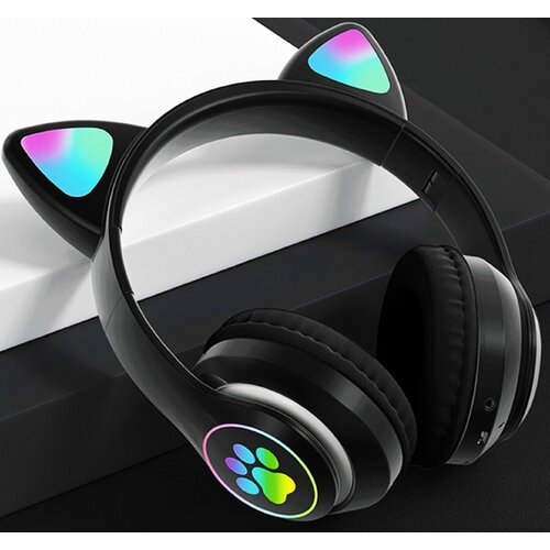 Детские беспроводные наушники с ушками кошки Блютуз наушники для девочек Беспроводные Bluetooth наушники Светящиеся большие наушники Черный 115700₽