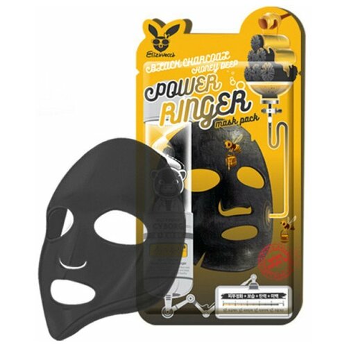 Elizavecca Тканевая маска с древесным углем и медом Black Charcoal Honey Deep Power Ringer Mask, 23 г, 23 мл тканевая маска для лица elizavecca black charcoal honey deep power ringer mask pack 1 шт