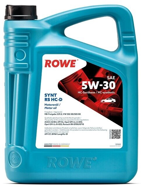 HC-синтетическое моторное масло ROWE Hightec Synt RS HC-D SAE 5W-30, 4 л