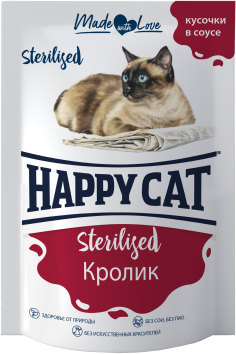 Влажный корм для стерилизованных кошек кролик Хэппи Кэт Happy Cat Кусочки в соусе упаковка, 100 г х 24 шт. - фотография № 9