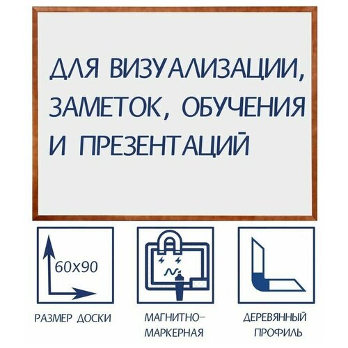 Доска магнитно-маркерная 60х90 см, Calligrata, в деревянной рамке (морилка темная)