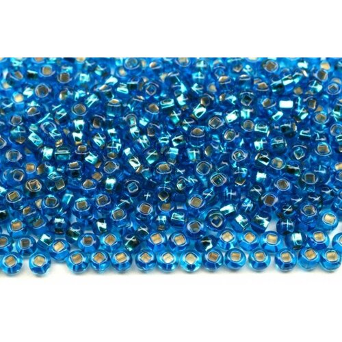 Бисер чешский PRECIOSA круглый 10/0 67150 голубой, серебряная линия внутри, квадратное отверстие, 5 грамм