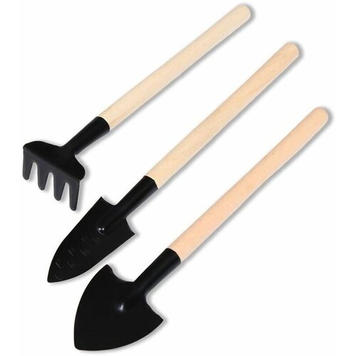 набор садовых инструментов 3 предмета грабли две лопатки с пластиковой оранжевой ручкой Набор инструментов