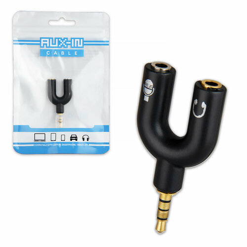 Переходник AUX на 2 AUX N-101 под наушники микрофон черный 31300₽