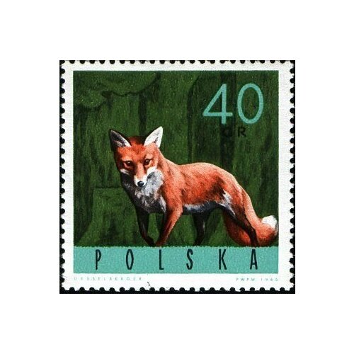 (1965-076) Марка Польша Рыжая лиса Животные III Θ 1965 076 марка польша рыжая лиса животные iii θ