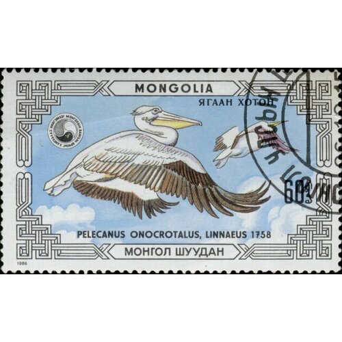 (1986-068) Марка Монголия Пеликаны Охраняемые животные: пеликаны III Θ 1979 066 марка монголия ястребиная славка охраняемые птицы iii θ