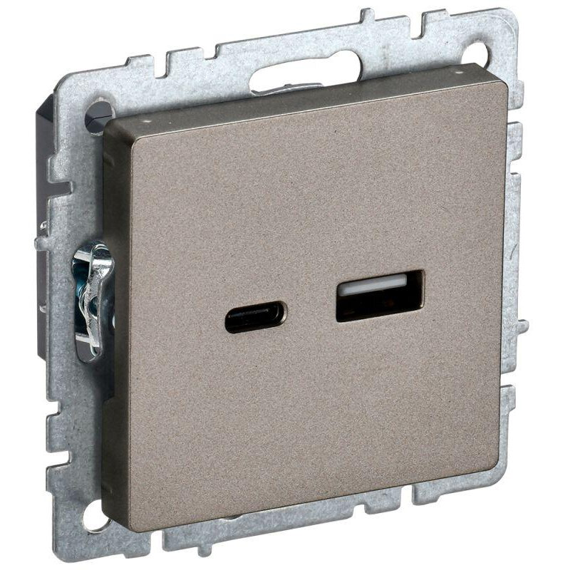Розетка USB встраиваемая IEK Brite РЮ11-1-БрШ цвет шампань - фото №1