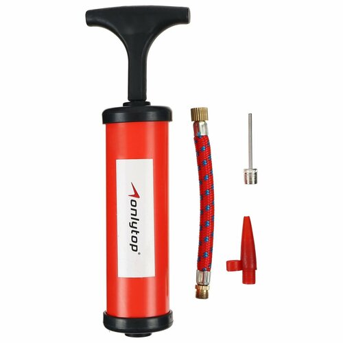 Насос для мячей ONLYTOP, ручной, длина 17 см, 2 насадки, шнур, цвета микс