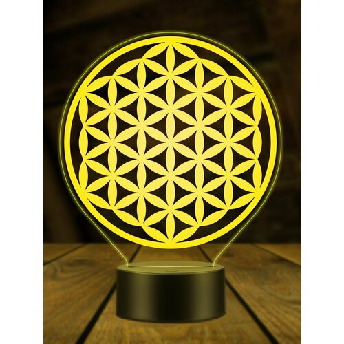 Ночник Цветок жизни, Сакральная Геометрия, Йога, 3Д светильник