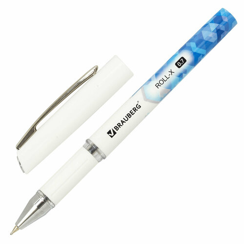 Ручка шариковая масляная с грипом BRAUBERG Roll-X, синяя, корпус белый с печатью, узел 0,7 мм, линия письма 0,35 мм, 143008 24 шт .